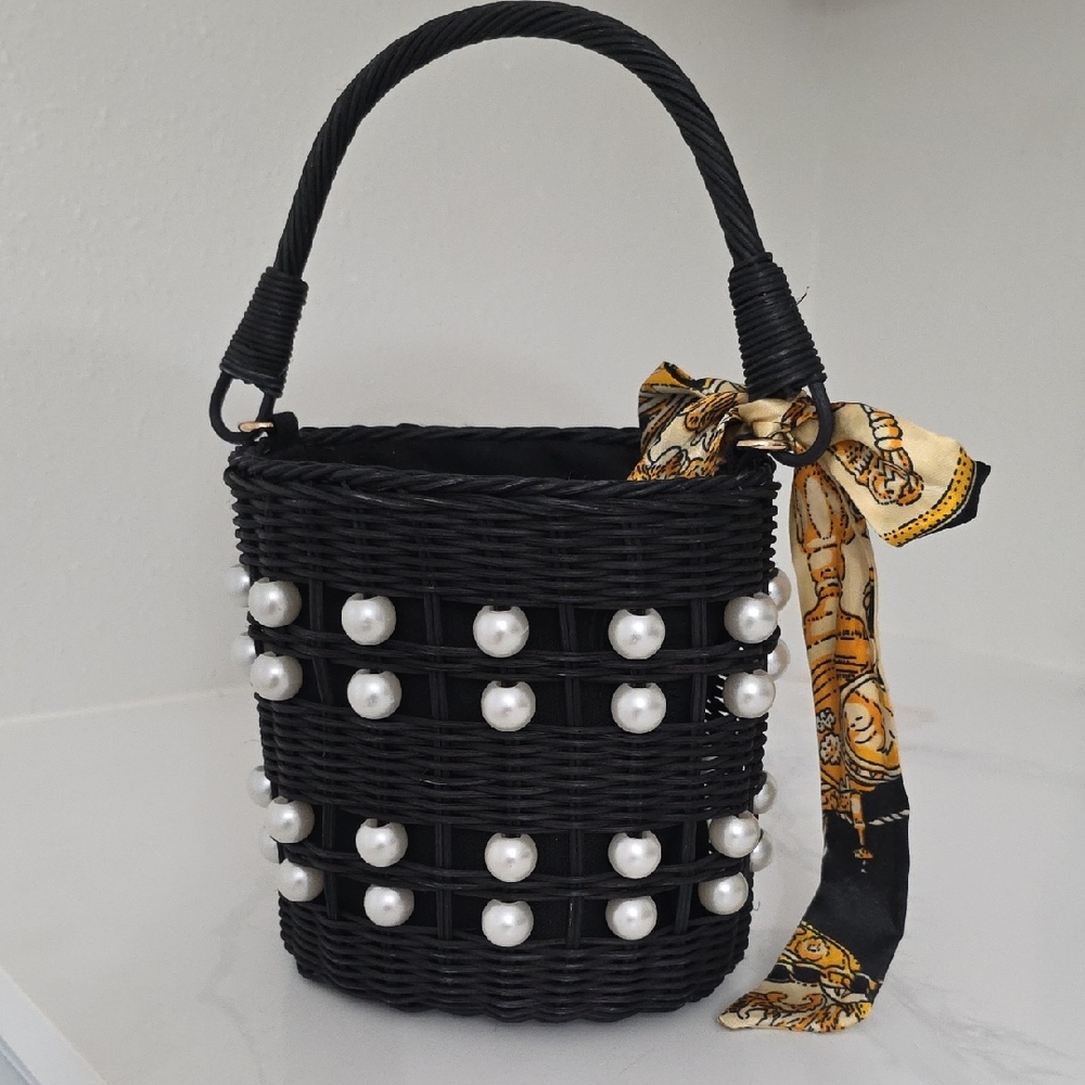 Kate Spade X Target Elegant Black Pearl-Studded Woven Bag